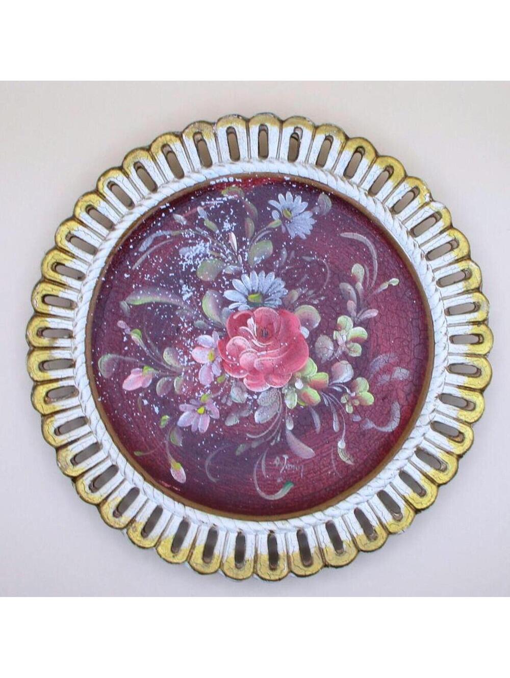 Vintage Nashco hand-painted floral decorative plate with gold toned rim.